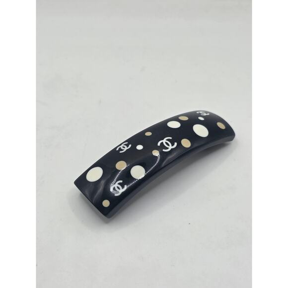 Chanel Black white Polka Dot Interlocking CC Hair Clip main image 14